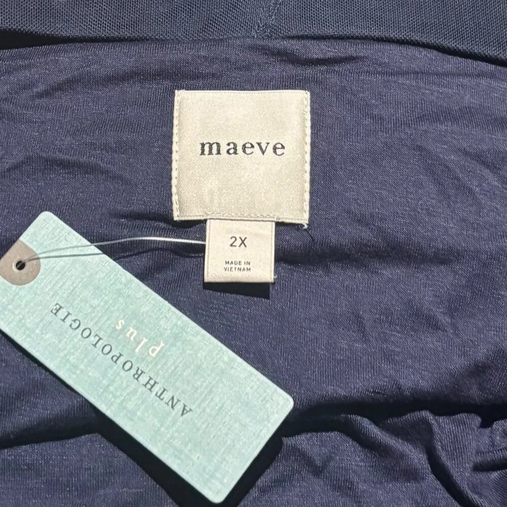 Maeve Anthropologie Ruched Yoke Column Maxi Skirt Size 2X Navy Storm